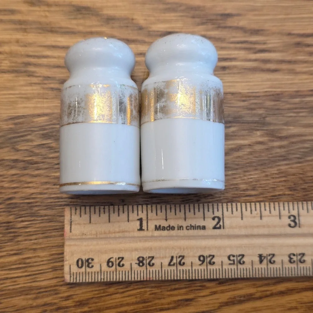 Vintage White Porcelain Gold Banded Salt and Pepper Shakers Set Made in Japan